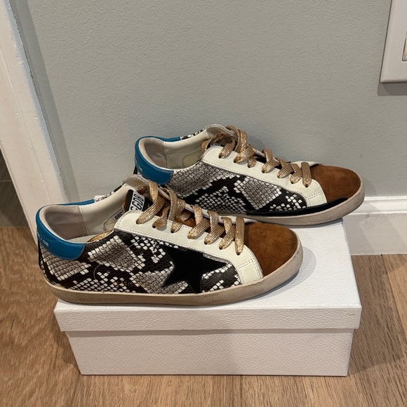 Golden Goose GG Sneakers with Snake Print, Blue Star, Gold laces. - Picture 3 of 4